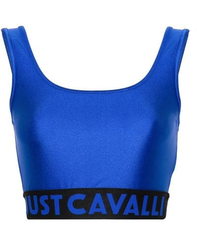 Just Cavalli Cropped-Oberteil mit Logo-Bund - Blau