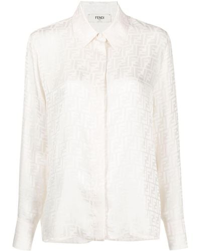 Fendi モノグラム シルクシャツドレス - ホワイト