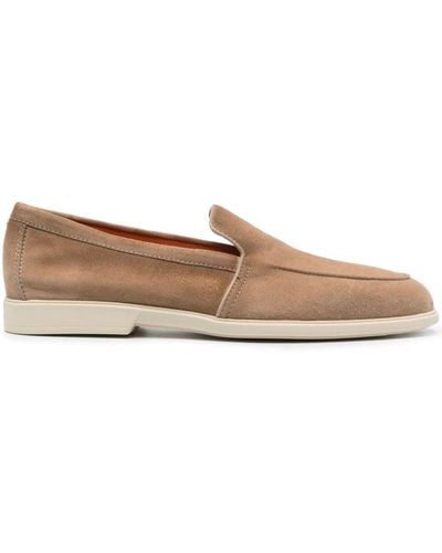 Santoni Almond Suede Loafers - Brown