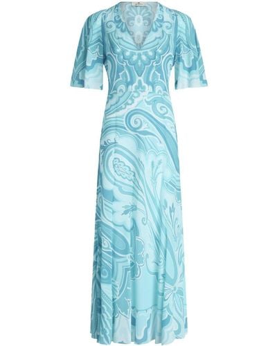 Etro Paisley-print Silk Dress - Blue
