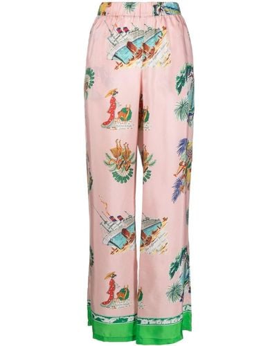 P.A.R.O.S.H. Illustration-print Wide-leg Silk Trousers - Pink