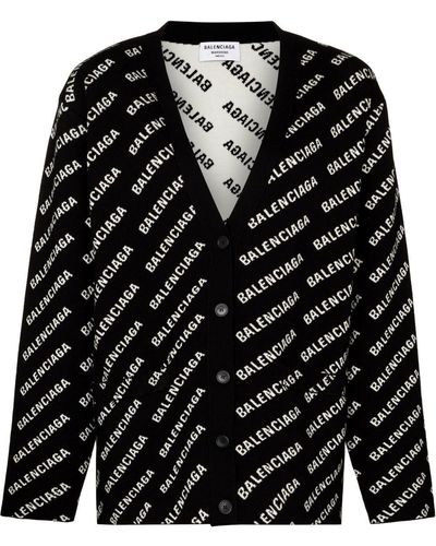 Balenciaga Cardigan à logo all-over - Noir