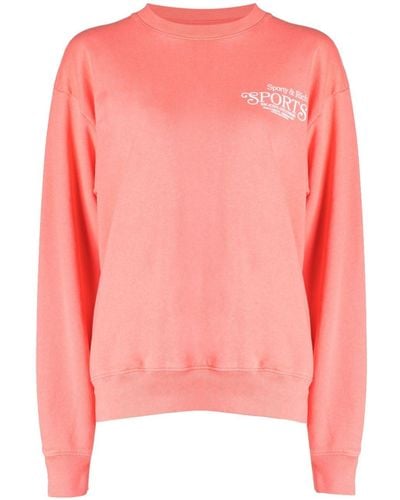 Sporty & Rich Embroidered-logo Jersey-fleece Jumper - Pink
