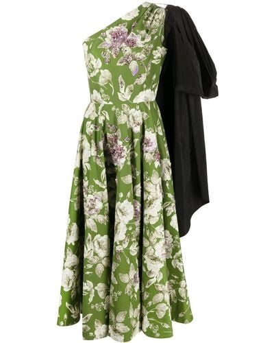 Erdem Asymmetric Floral-print Midi Dress - Green