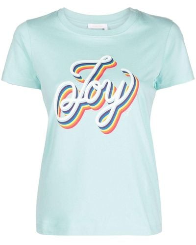 See By Chloé T-shirt en coton à slogan imprimé - Bleu