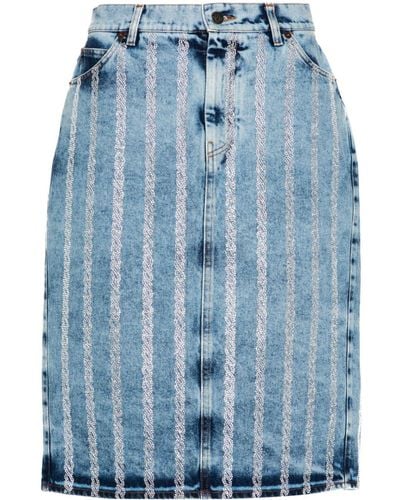 GIUSEPPE DI MORABITO Jupe mi-longue en jean à rayures strassées - Bleu