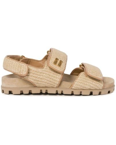 Miu Miu Neutral Raffia-effect Sandals - Women's - Rubber/fabric/calf Leather - Natural