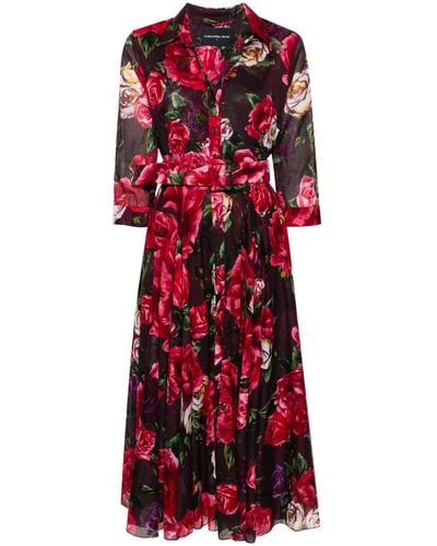 Samantha Sung Aster Floral-print Dress - Red