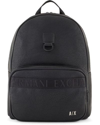 Armani Exchange Logo-tape Faux-leather Backpack - Black