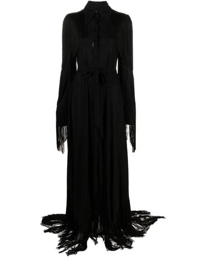 Roberto Cavalli Fringe-detail Belted Maxi Dress - Black