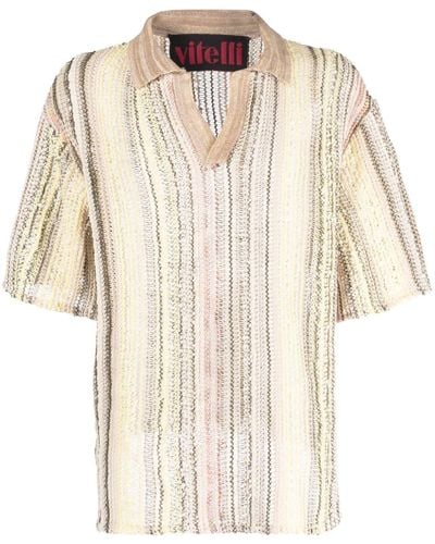 VITELLI Vertical-stripe Knitted Polo Shirt - Natural