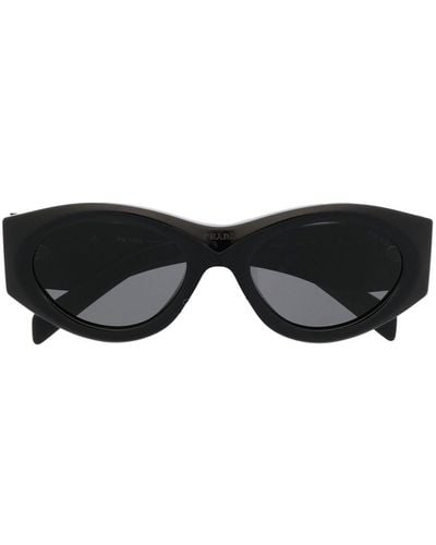Prada Triangle-logo Oval-frame Sunglasses - Black