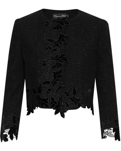 Oscar de la Renta Guipure-lace Velvet Cropped Jacket - Black