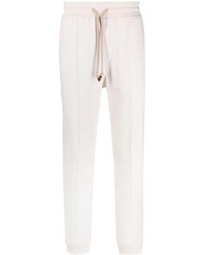 Brunello Cucinelli Pantalon de jogging en coton à lien de resserrage - Blanc