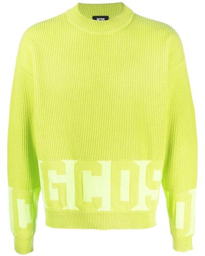 Gcds Sweater With Intarsia Knit Logo - Yellow