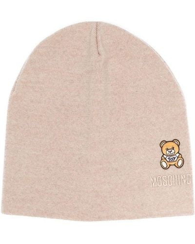 Moschino Embroidered-logo Wool Beanie - Natural