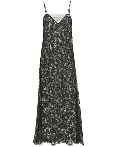 Prada Floral-embroidered Lace Midi Dress - Black