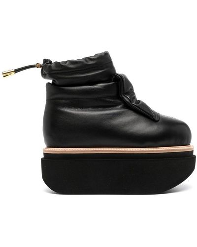 Sacai Bottines en cuir à design bouffant - Noir