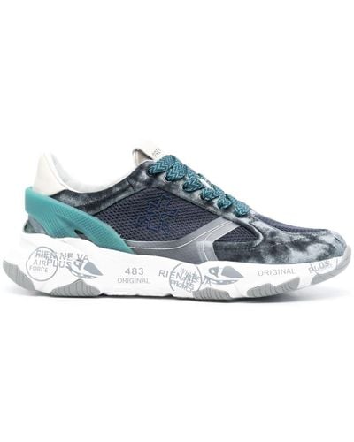 Premiata Buffly Velvet-effect Leather Trainers - Blue