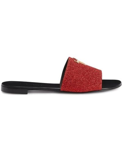 Giuseppe Zanotti Shirley Glitter-detail Flat Sandals - Red