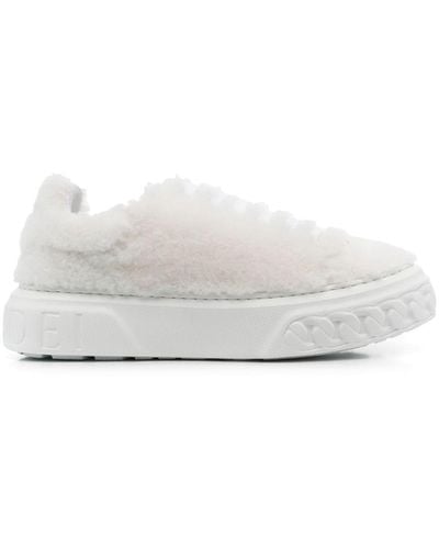 Casadei Faux-shearling Low-top Trainers - White