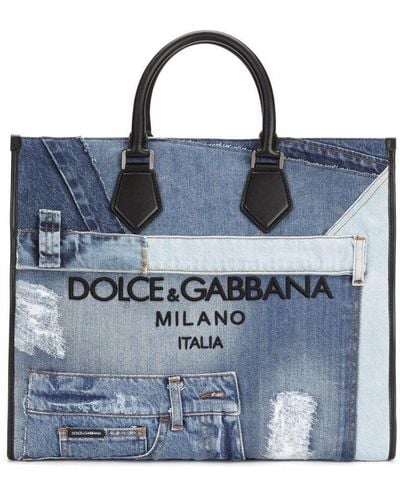 Dolce & Gabbana Grand sac cabas en jean à design patchwork - Bleu