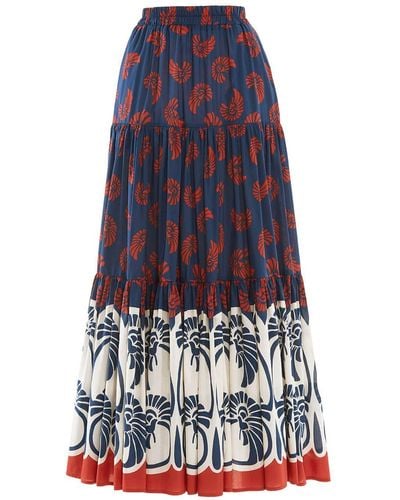 La DoubleJ Big Floral-print Maxi Skirt - Blue