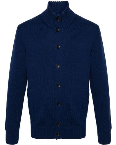 Zanone Ribbed-knit Cotton Cardigan - Blue