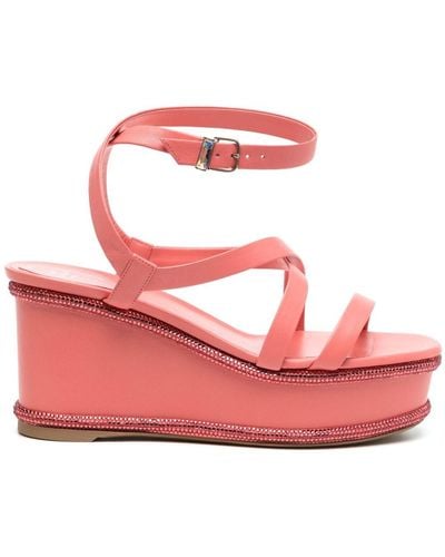 Rene Caovilla 90mm Crystal-embellished Wedge Sandals - Pink