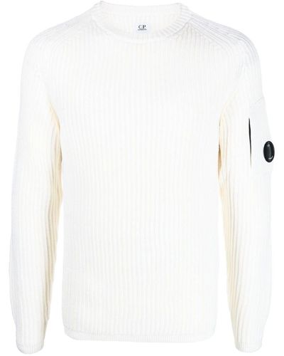 C.P. Company Gerippter Pullover mit Logo-Patch - Weiß