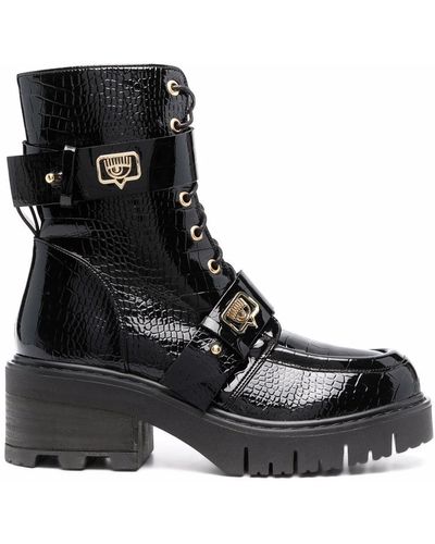 Chiara Ferragni Embossed-croco Ankle Boots - Black