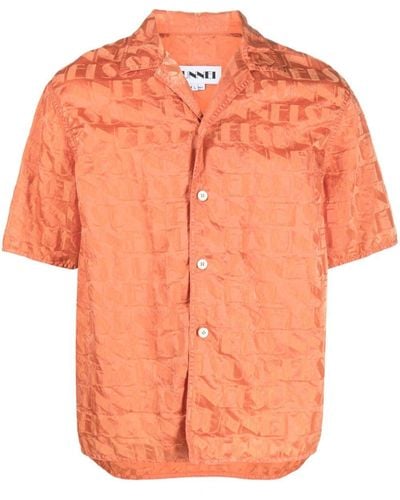 Sunnei Monogram-jacquard Cuban-collar Shirt - Orange
