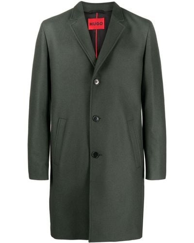 BOSS Notched-collar Single-breasted Coat - Green