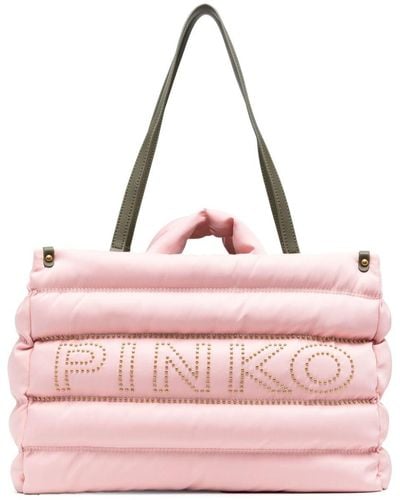 Pinko Logo-embellished Quilted Tote Bag - Pink