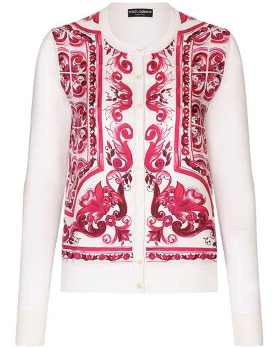 Dolce & Gabbana Cardigan en soie à imprimé Majolica - Rouge