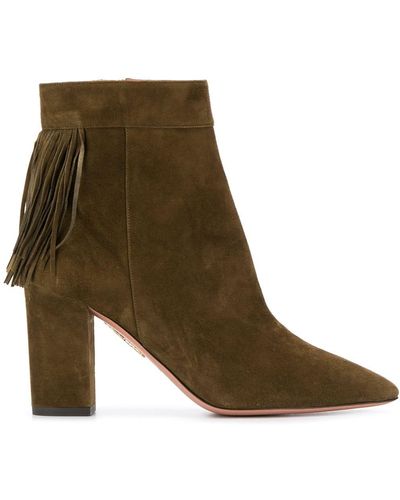 Aquazzura Fringe Heeled Boots - Green