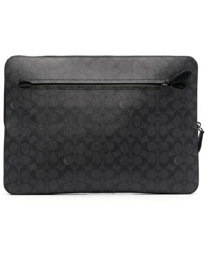 COACH Logo-pattern Leather Laptop Bag - Black