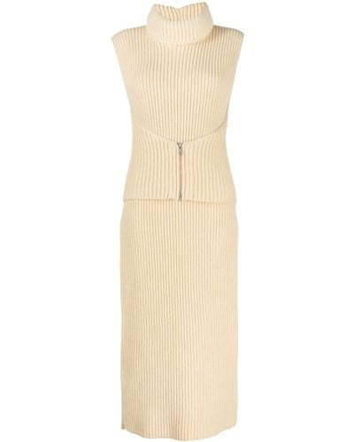 Jil Sander Detachable-collar Ribbed-knit Dress - Natural