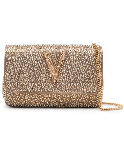 Versace Virtus Crystal-embellished Clutch Bag - ナチュラル