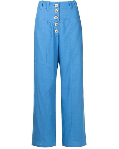 Olympiah Cropped Button-front Trousers - Blue