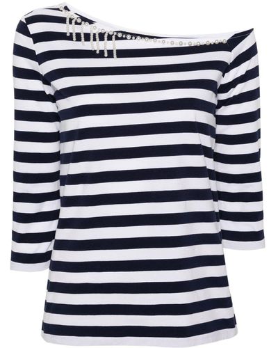 Liu Jo Pearl-detailing Striped T-shirt - Blue