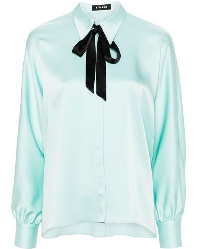 Styland Bow-collar Crepe Shirt - Blue