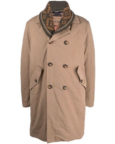 Bazar Deluxe Detachable-collar Double-breasted Coat - Natural