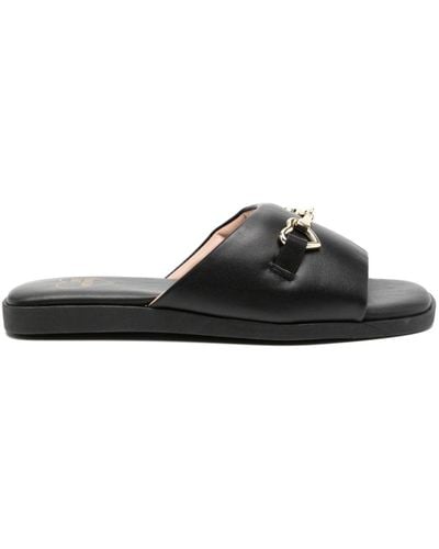 Love Moschino Buckle Detailing Leather Slides - Black