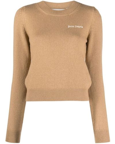 Palm Angels Pullover mit Logo-Stickerei - Natur