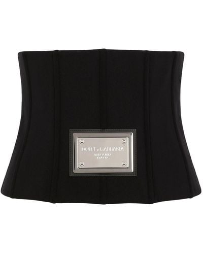 Dolce & Gabbana Cinturón tipo corsé de punto técnico con placa DG - Negro