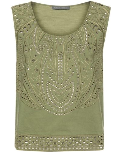 Alberta Ferretti Broderie Anglaise Cropped Top - Groen