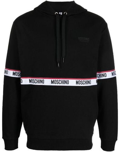 Moschino Logo Trim Cotton Hoodie - Black