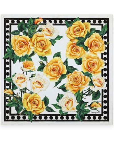 Dolce & Gabbana Rechthoekige Sjaal Met Roosprint - Wit