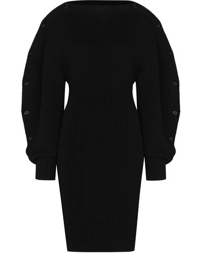 Bottega Veneta Sculpted Sleeve Knitted Dress - Black